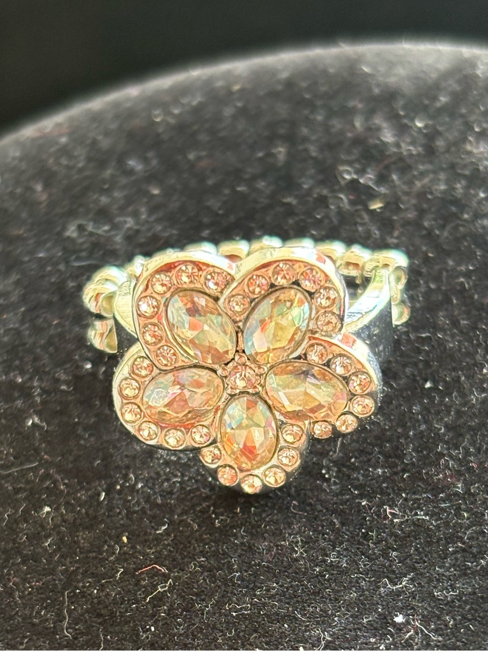 Crystal Floral Statement Ring in Champagne